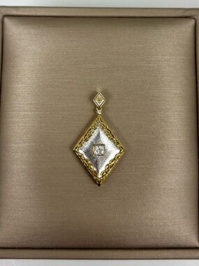 10k Solid Yellow and White Gold Pendant with Lab Diamond Italian Style
